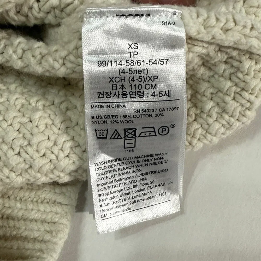 Gap XS Kids Cable Knit Crew Neck Sweater Cream Tan Long Sleeve Cotton Cabincore